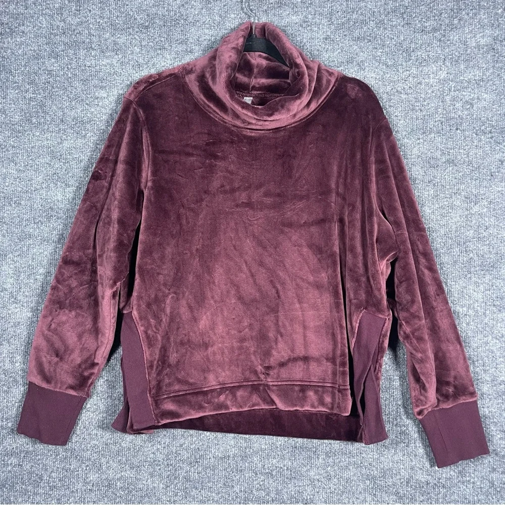 Athleta Women’s Large Double Cozy Karma Funnel Neck Plush Sweater Burgundy Mauve